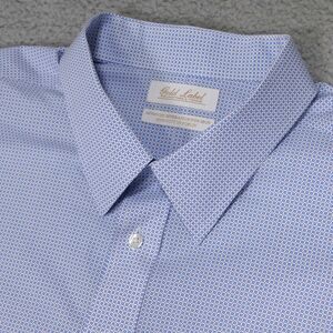 Roundtree Yorke Gold Label Shirt Mens 19 34/35 Big Blue Button Up Long Sleeve